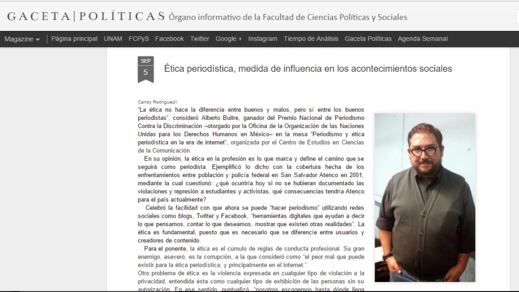 Ética periodística, medida de influencia en los acontecimientos sociales (Nota de Gaceta políticas,&nbsp;UNAM)